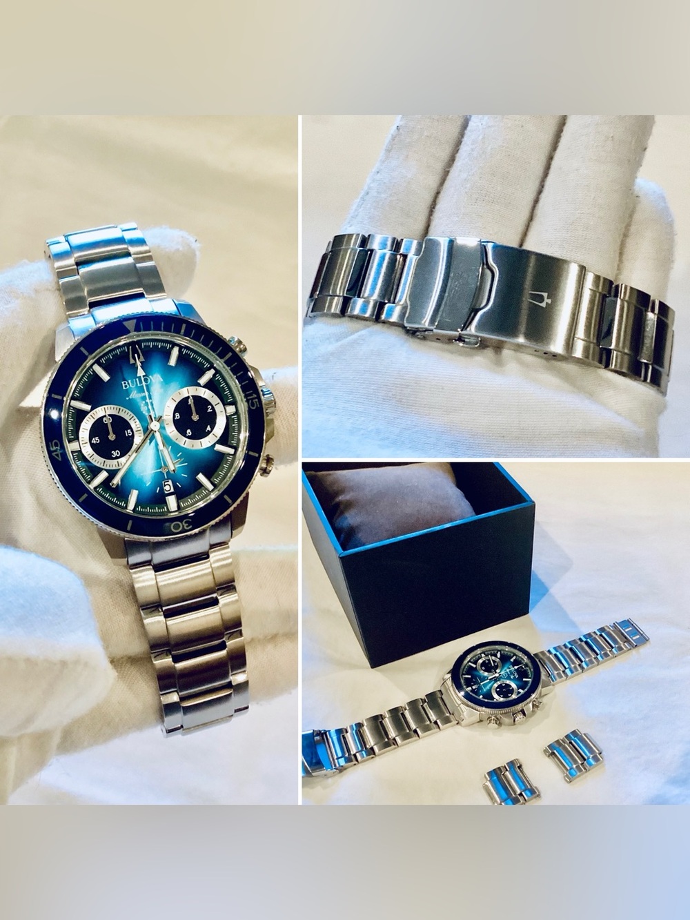Bulova Marine Star 96B380 Chronograph Blue Dial Men's Watch 45mm FULL-KIT - Picture 13 of 16